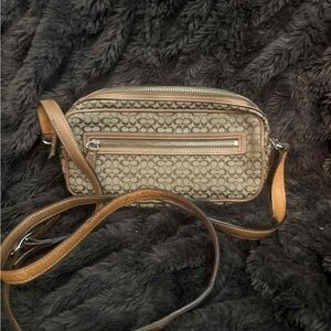 90s Vintage Coach Signature Tan and Brown Small Crossbody Camera Bag
